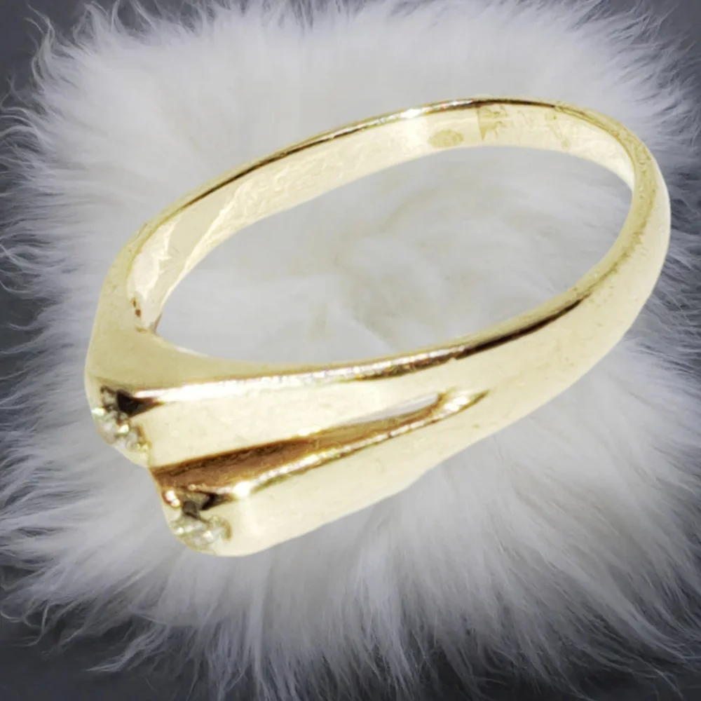 SOLID 14k Yellow Gold Ring Set with 2 Small Round Diamonds